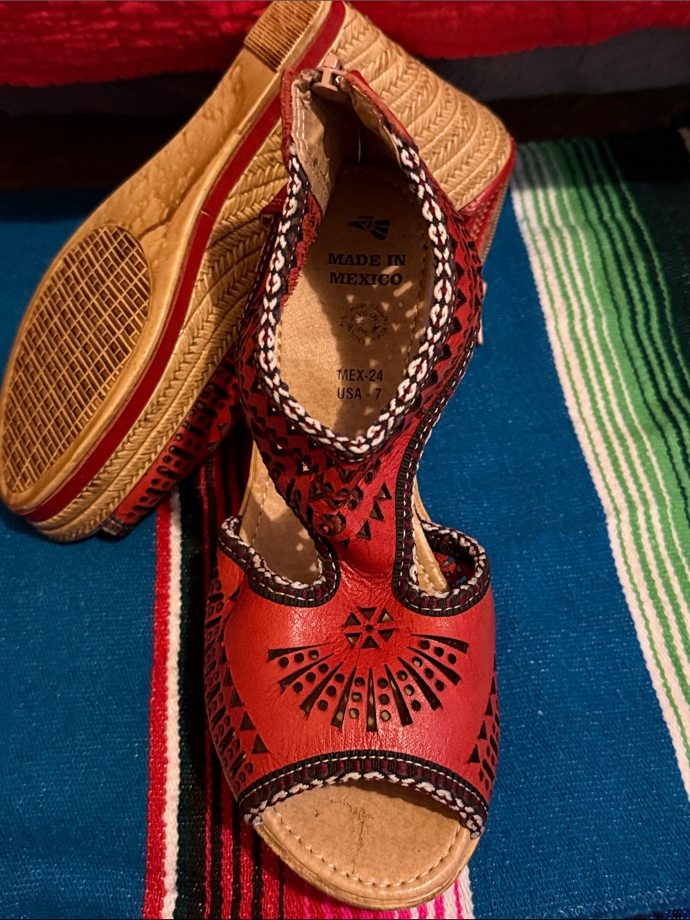 Earthies Red Leather Cutout Mary Jane Sandals